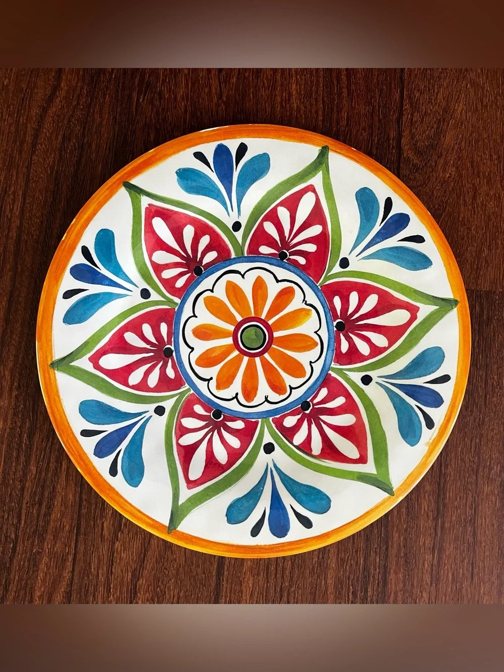 Bed Bath & Beyond Melamine 10.5” Dinner Plates Boho Tuscany Orange Set Of 4